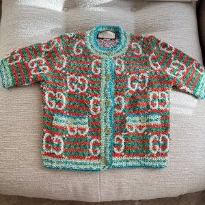 Gucci Red and Green Patterned Cardigan
